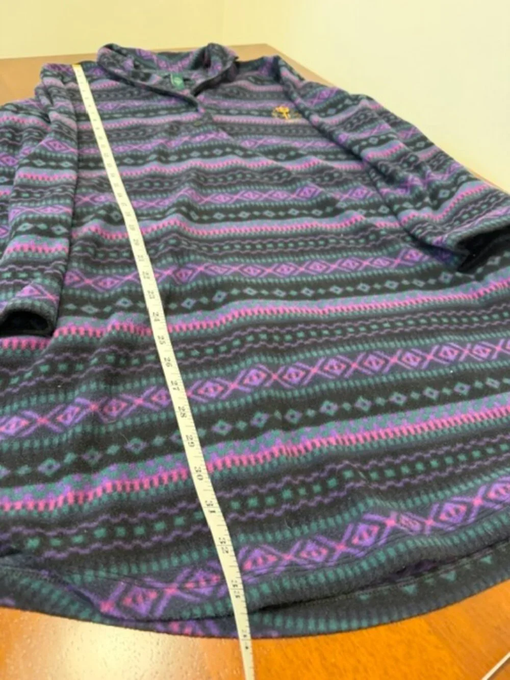 Ralph Lauren Purple Black Fleece Sleepshirt Tunic Nightgown Pockets.